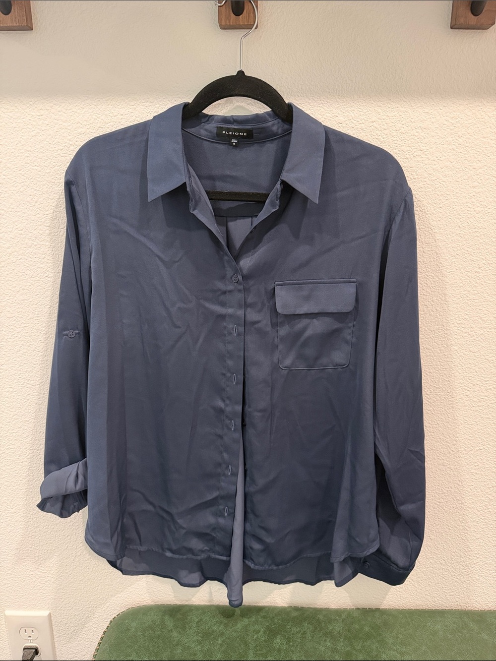 Pleione Slate Blue Button-Down Blouse